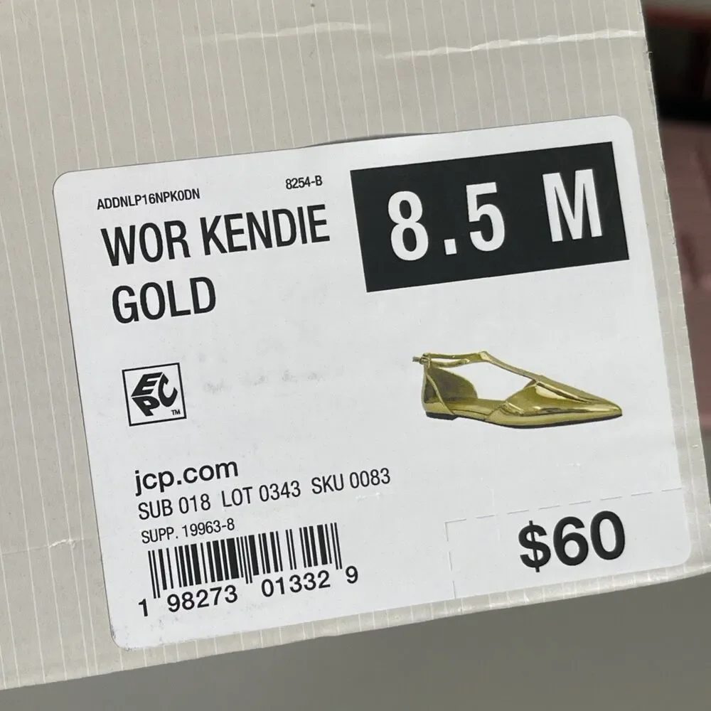 Worthington Kendie Gold Metallic Flats Women’s Size 8.5 Pointed Toe Ankle Strap